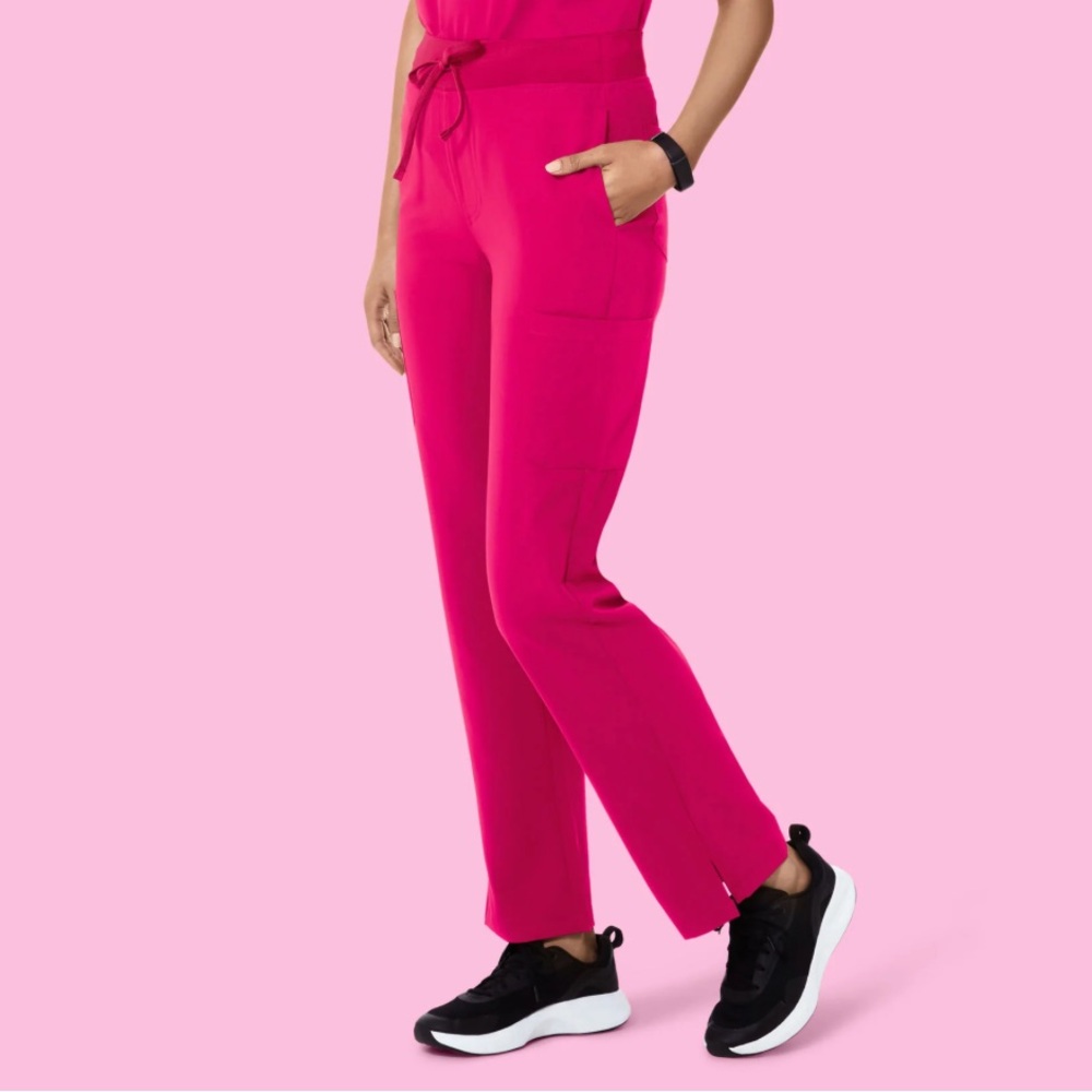 High Waisted Cargo Scrub Pants - Raspberry - S / Regular